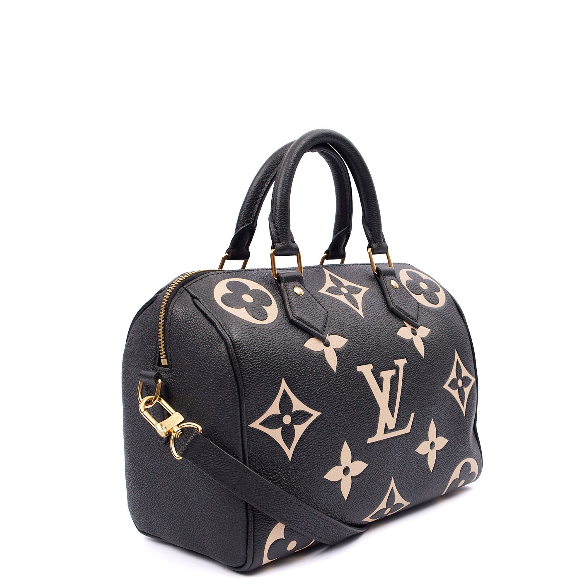 Louis Vuitton Top Handle Speedy Bandouliere 25 in Black, Empreinte Leather — Side View