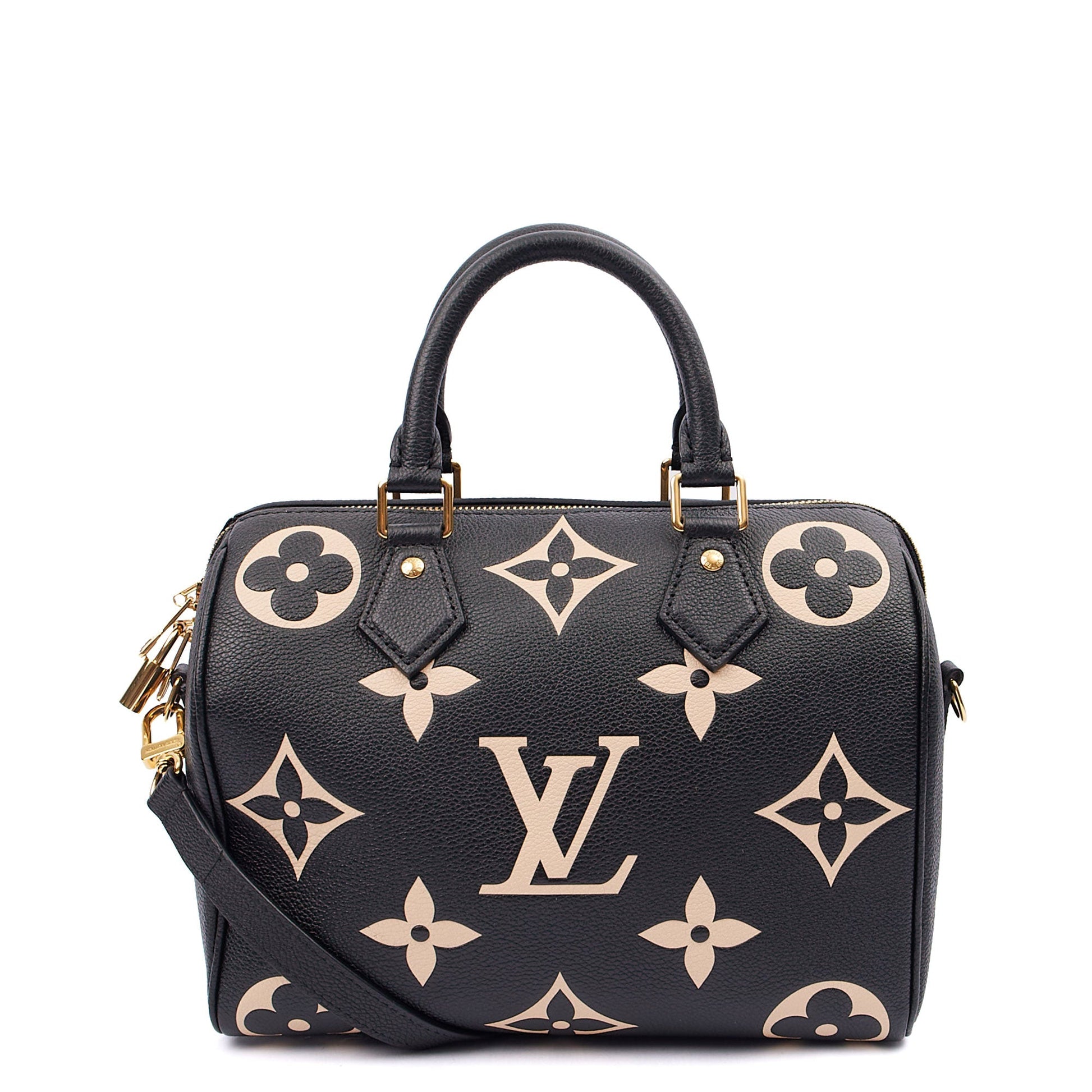 Louis Vuitton Top Handle Speedy Bandouliere 25 in Black, Empreinte Leather — Back View