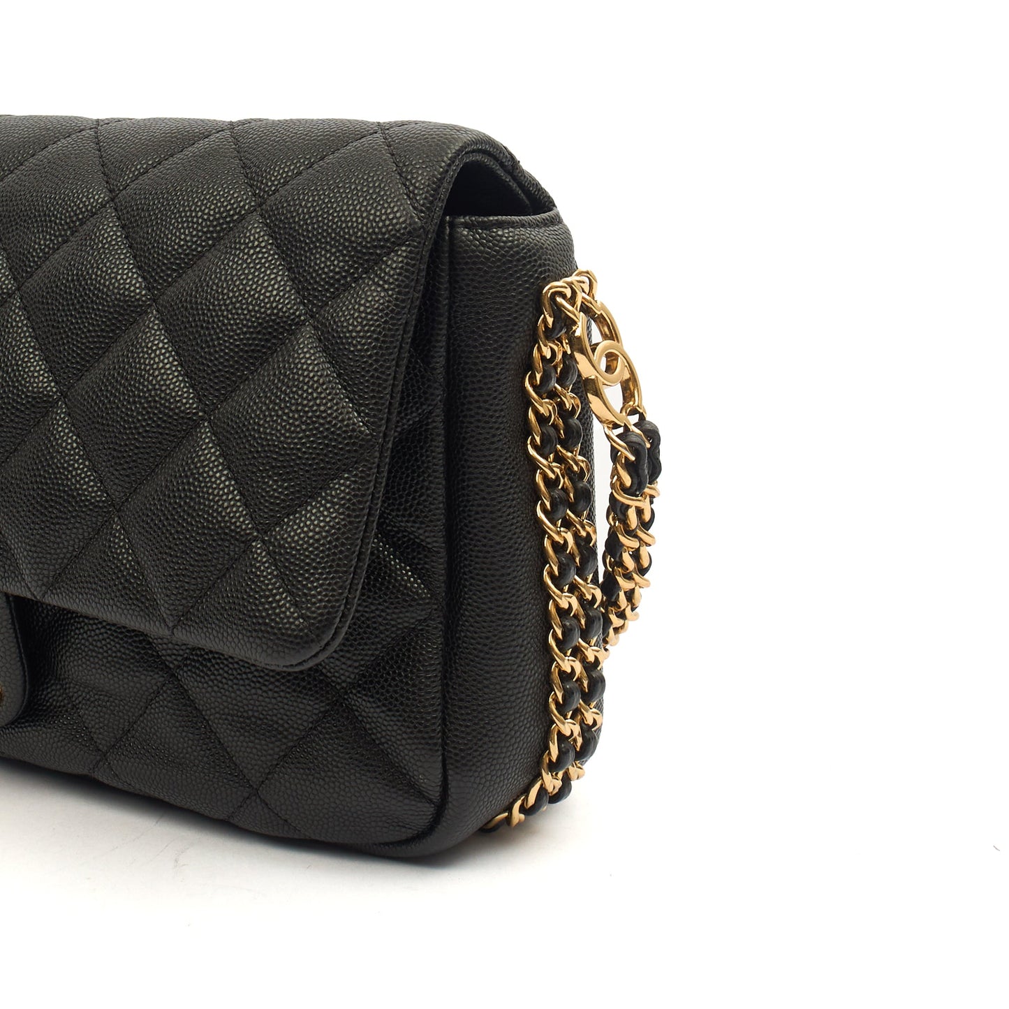 Chanel Cross Body Chain Around Flap in Black, Caviar Leather — Alternate View 15