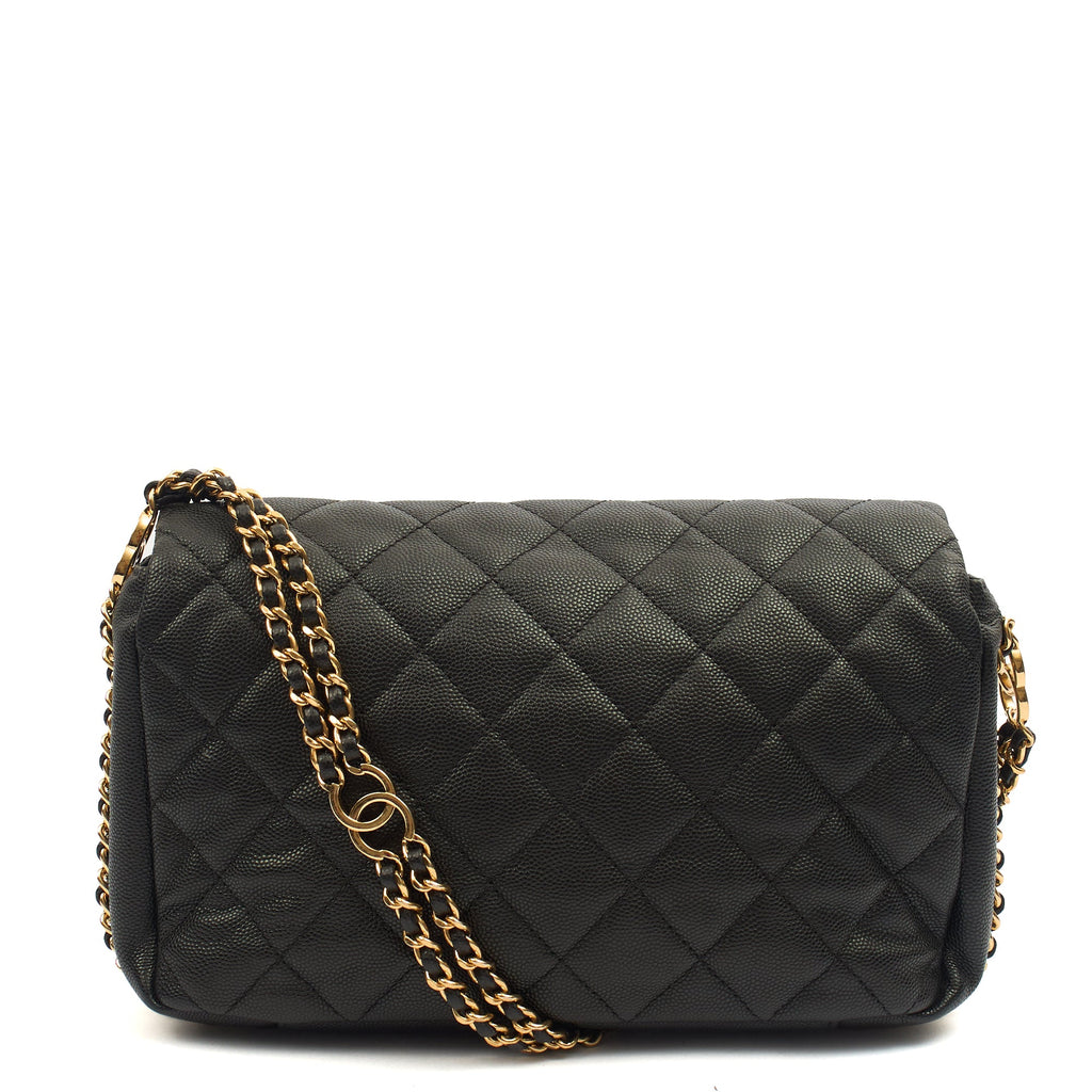 Chanel Cross Body Chain Around Flap in Black, Caviar Leather — Back View