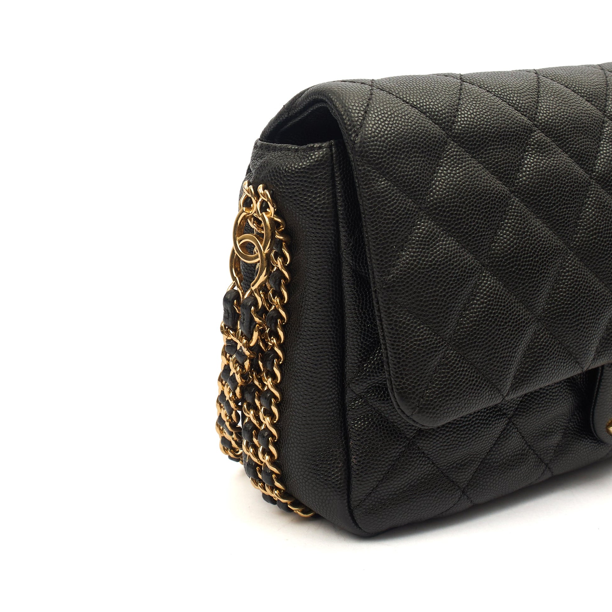 Chanel Cross Body Chain Around Flap in Black, Caviar Leather — Alternate View 17