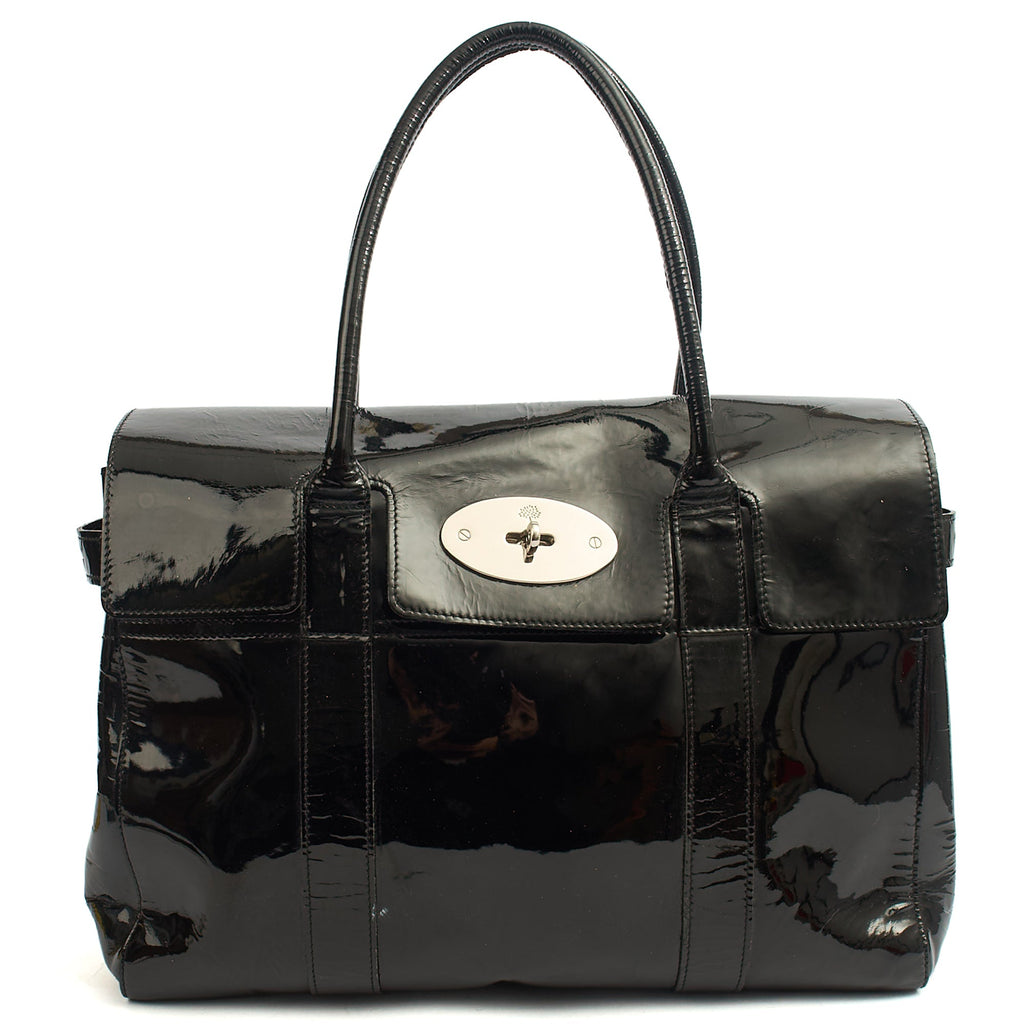 Mulberry Tote Bayswater Heritage in Black, Patent Leather — Front View