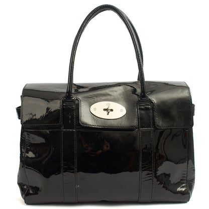 Mulberry Tote Bayswater Heritage in Black, Patent Leather — Front View