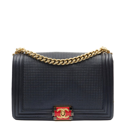 Chanel Shoulder Bag Boy - New Medium in Blue, Leather — Front View