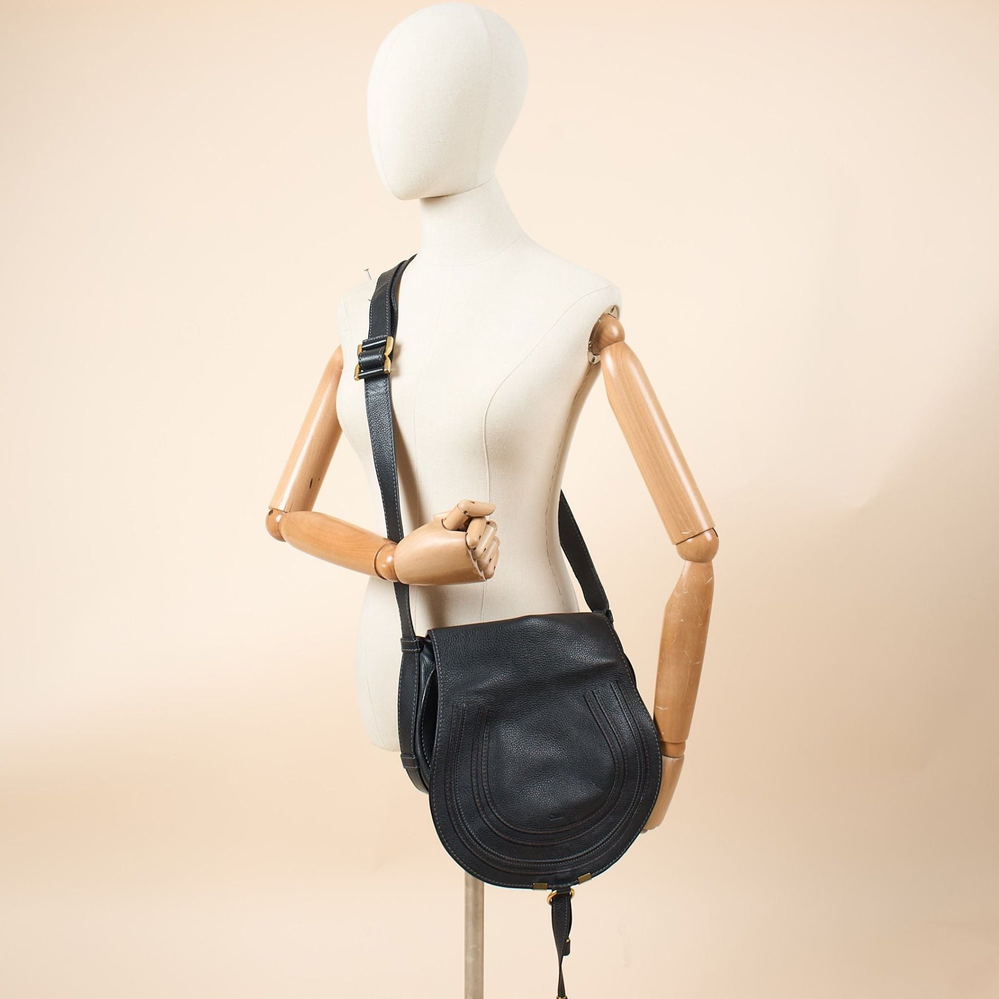 Chloe Cross Body Marcie Satchel in Black, Calfskin Leather — Lifestyle View