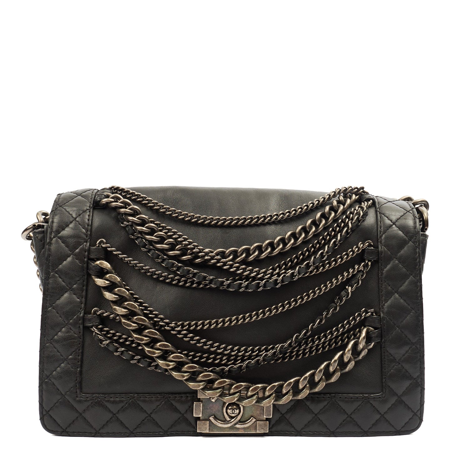 Chanel Shoulder Bag Boy - Medium in Black, Calfskin Leather — Front View