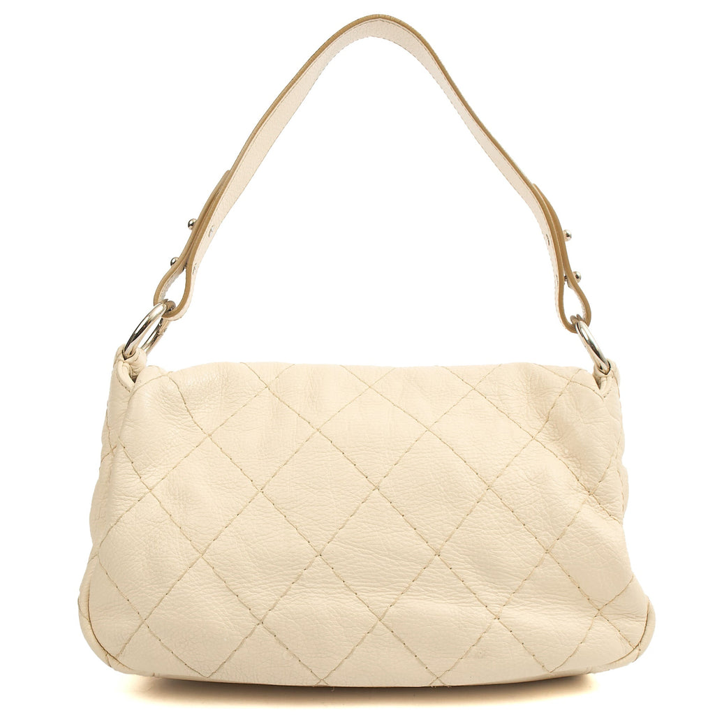 Chanel Shoulder Bag Vintage Flap Bag  in White, Calfskin Leather — Back View