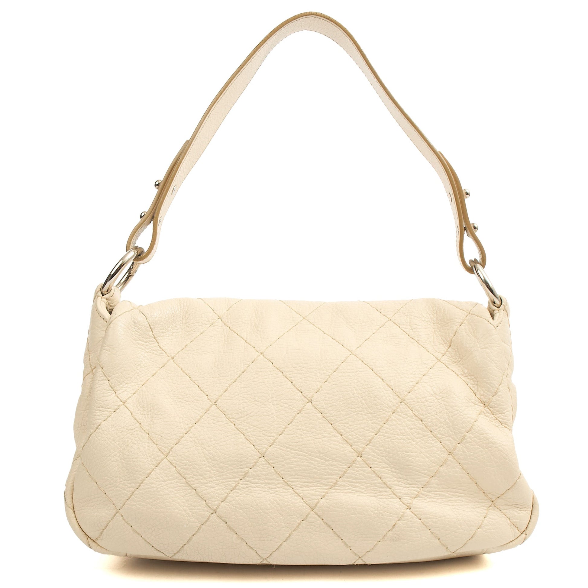Chanel Shoulder Bag Vintage Flap Bag  in White, Calfskin Leather — Back View