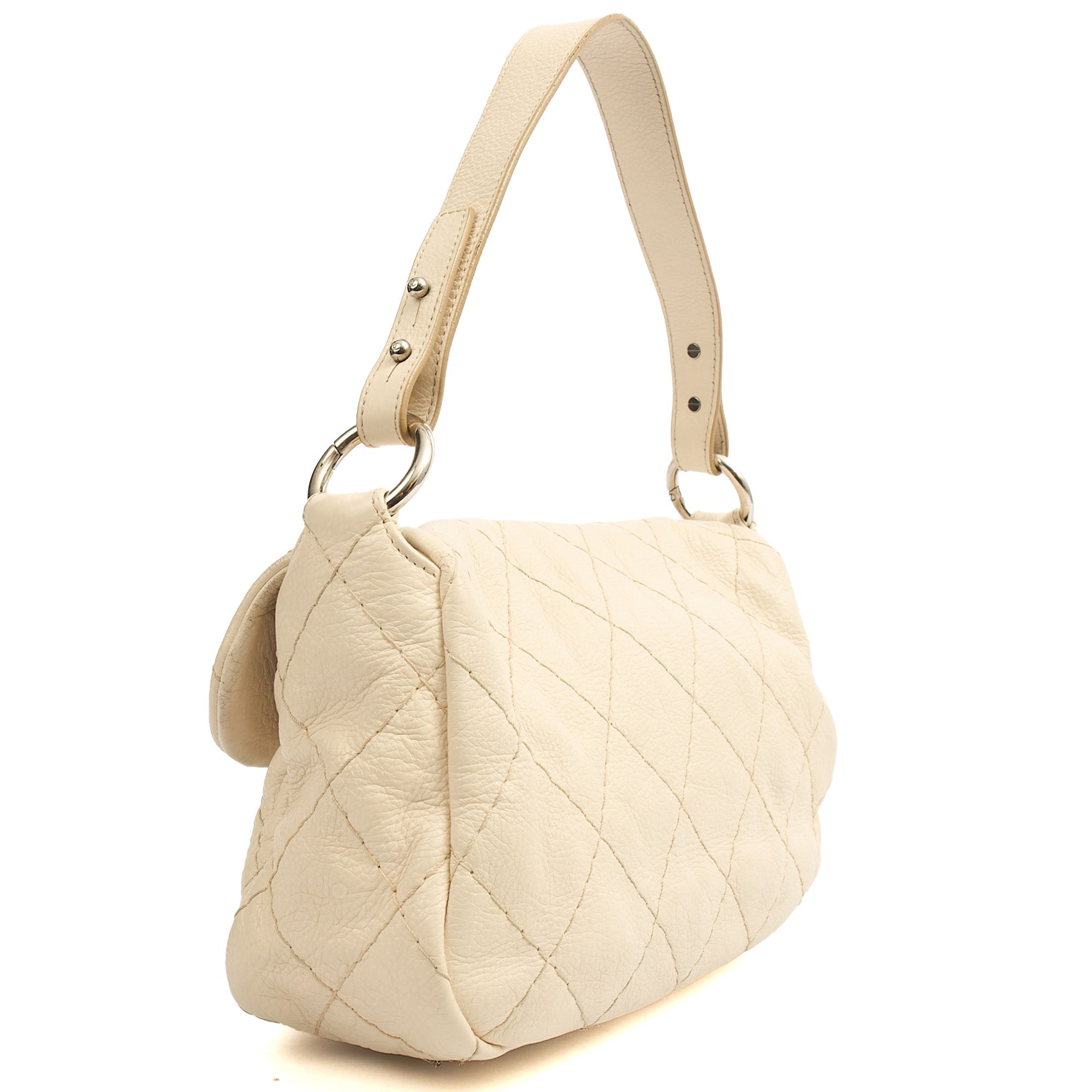 Chanel Shoulder Bag Vintage Flap Bag  in White, Calfskin Leather — Side View