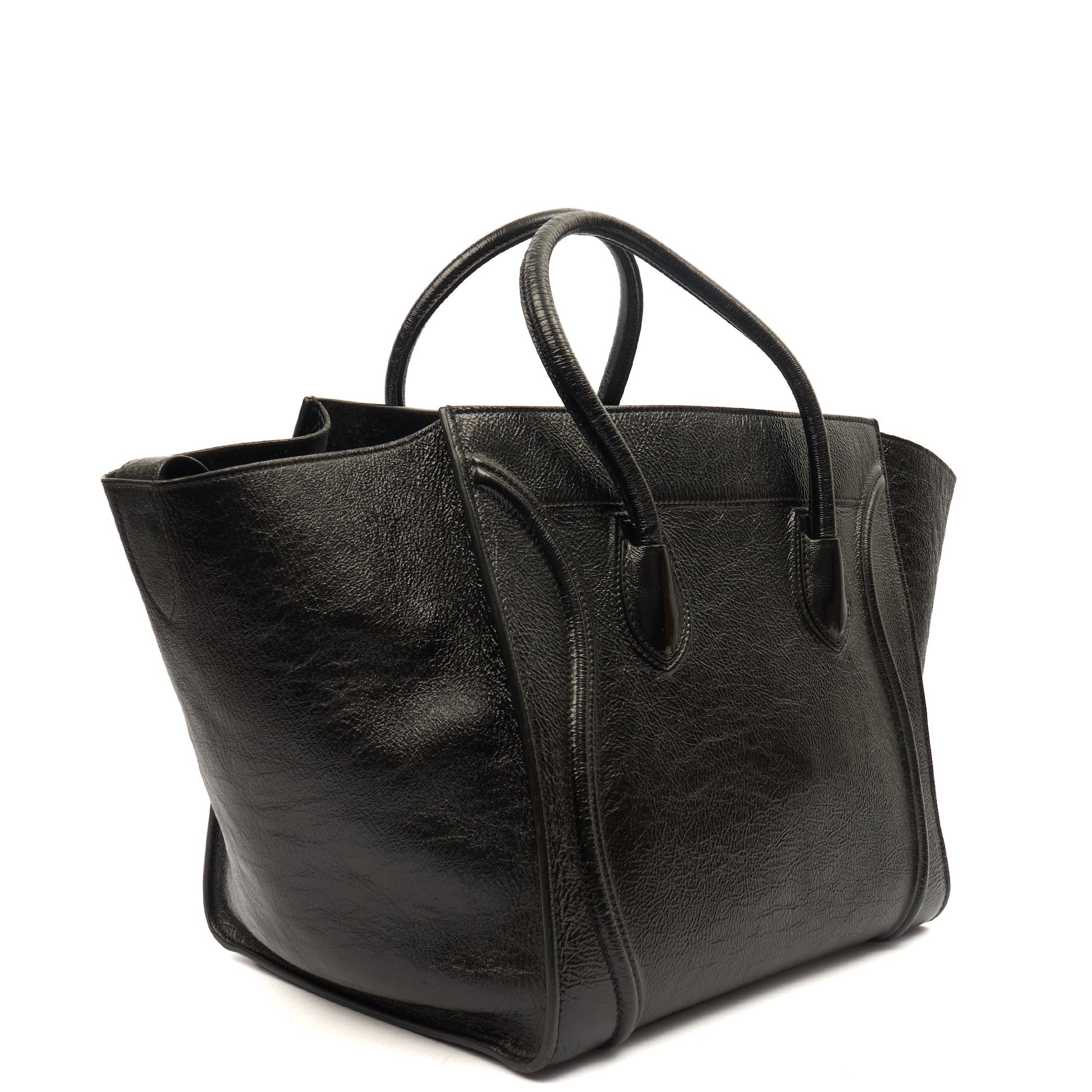 Celine Tote Luggage - Medium in Black, Patent Leather — Top View