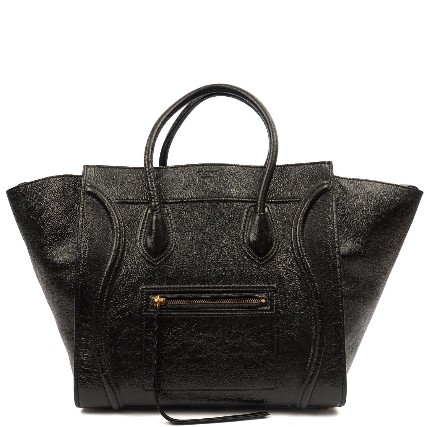 Celine Tote Luggage - Medium in Black, Patent Leather — Front View