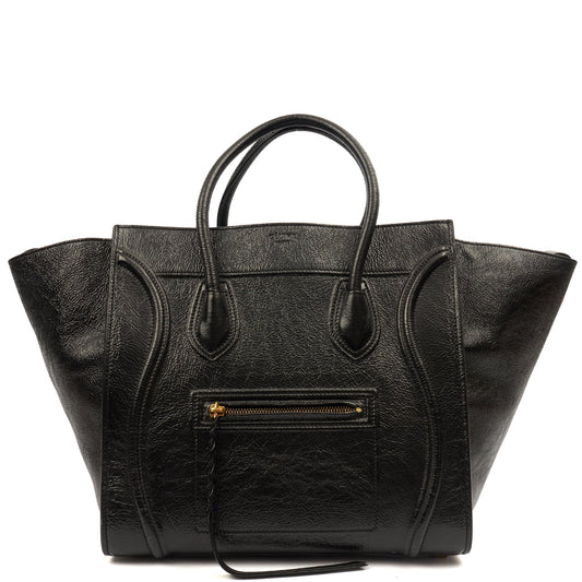 Celine Tote Luggage - Medium in Black, Patent Leather — Front View