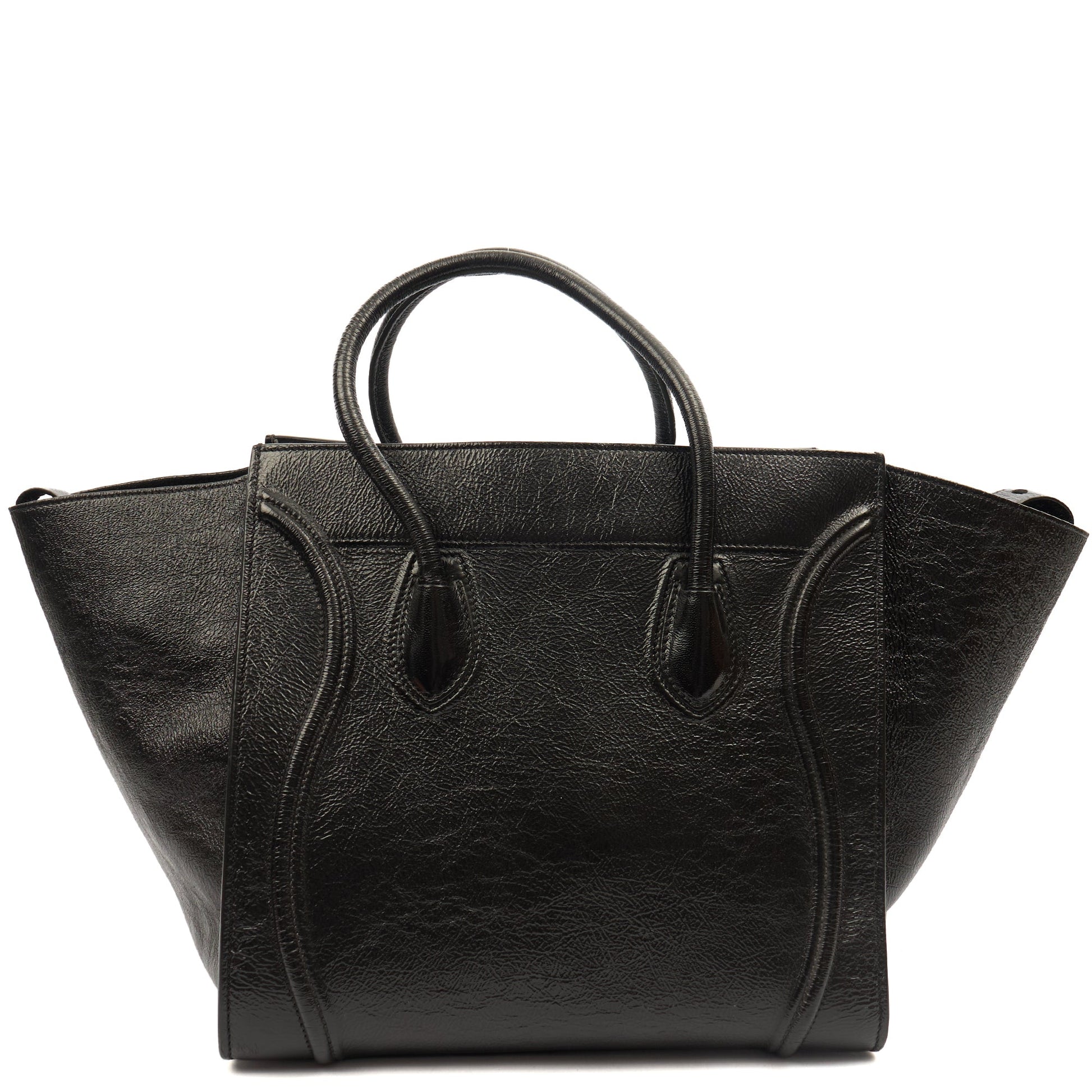 Celine Tote Luggage - Medium in Black, Patent Leather — Detail View