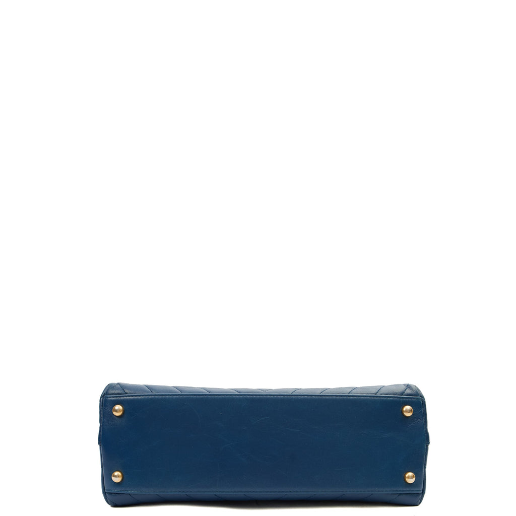 Chanel Top Handle Coco Top Handle in Blue, Crinkled Calfskin Leather — Top View