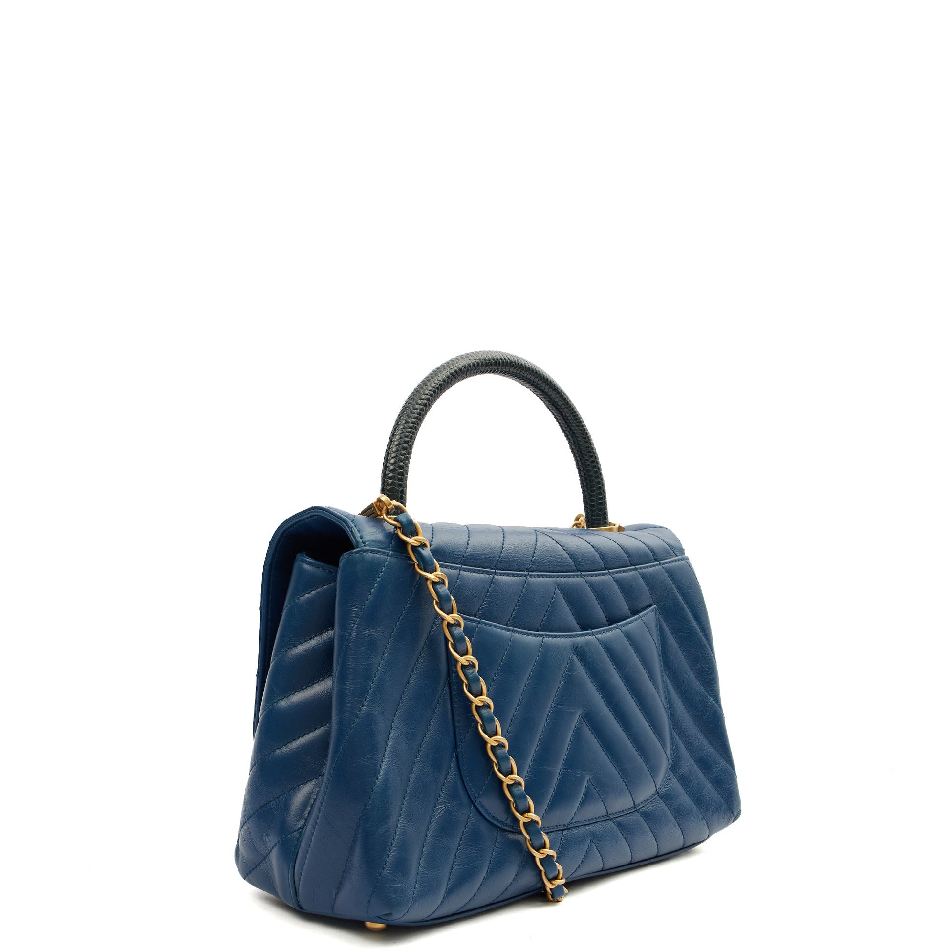 Chanel Top Handle Coco Top Handle in Blue, Crinkled Calfskin Leather — Side View