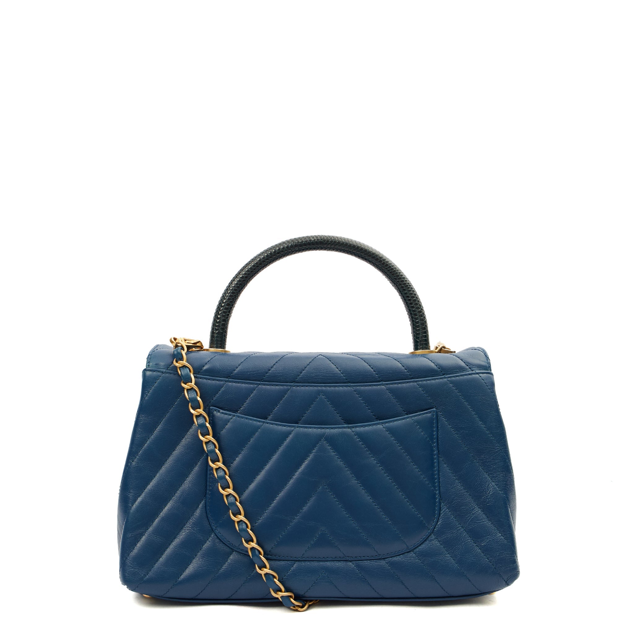 Chanel Top Handle Coco Top Handle in Blue, Crinkled Calfskin Leather — Back View