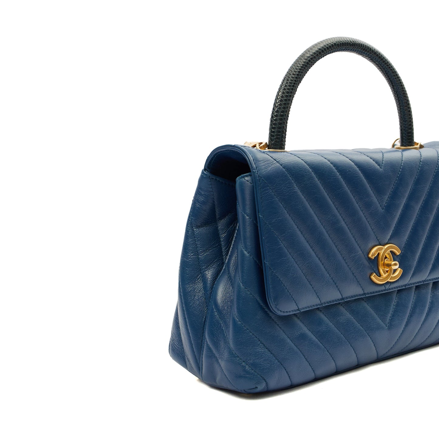 Chanel Top Handle Coco Top Handle in Blue, Crinkled Calfskin Leather — Alternate View 7
