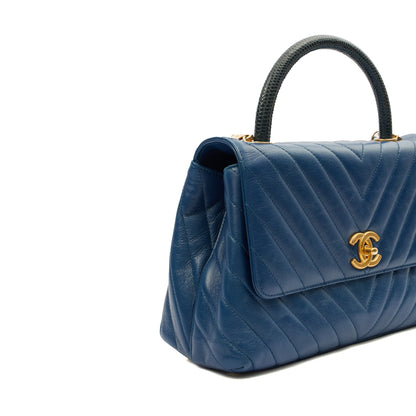 Chanel Top Handle Coco Top Handle in Blue, Crinkled Calfskin Leather — Alternate View 7