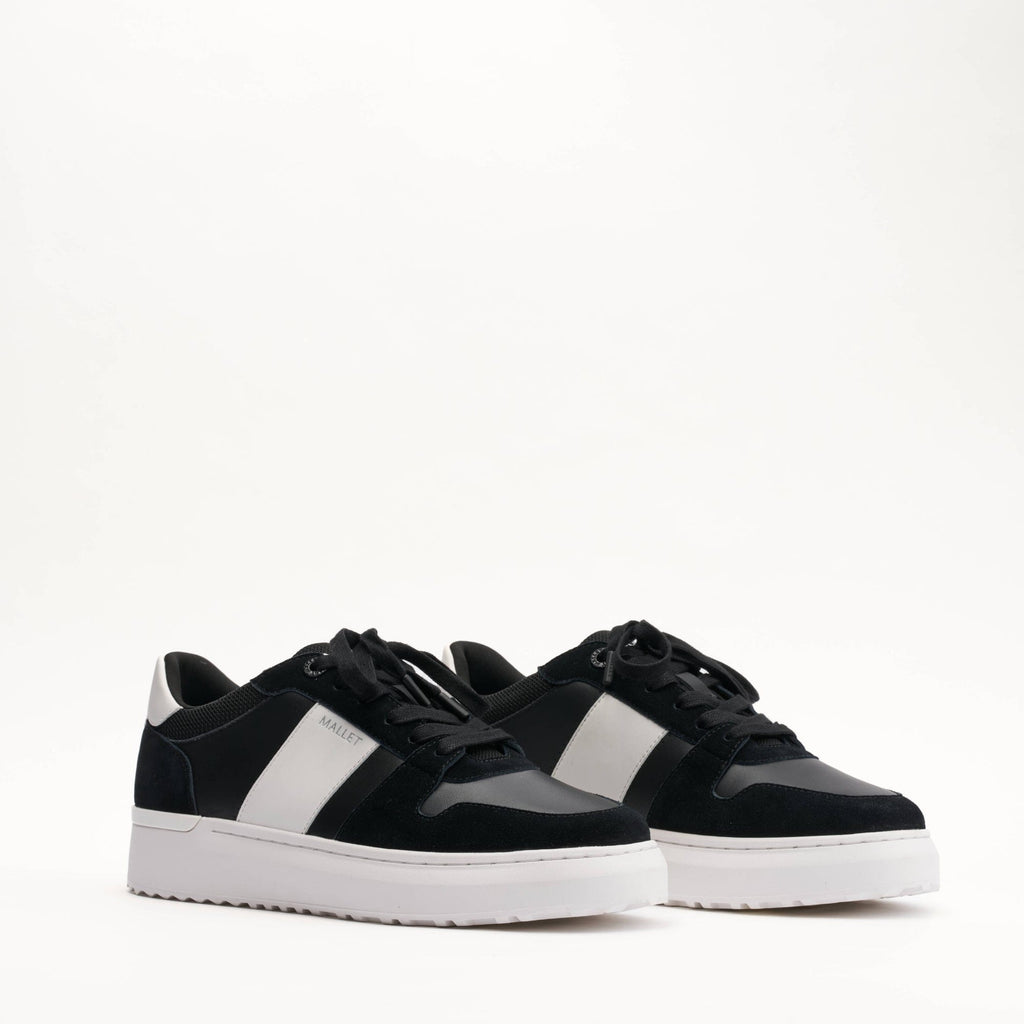 MALLET Hoxton Lite Men's Black White Leather Trainers — UK 05 — Size Black White — Side View