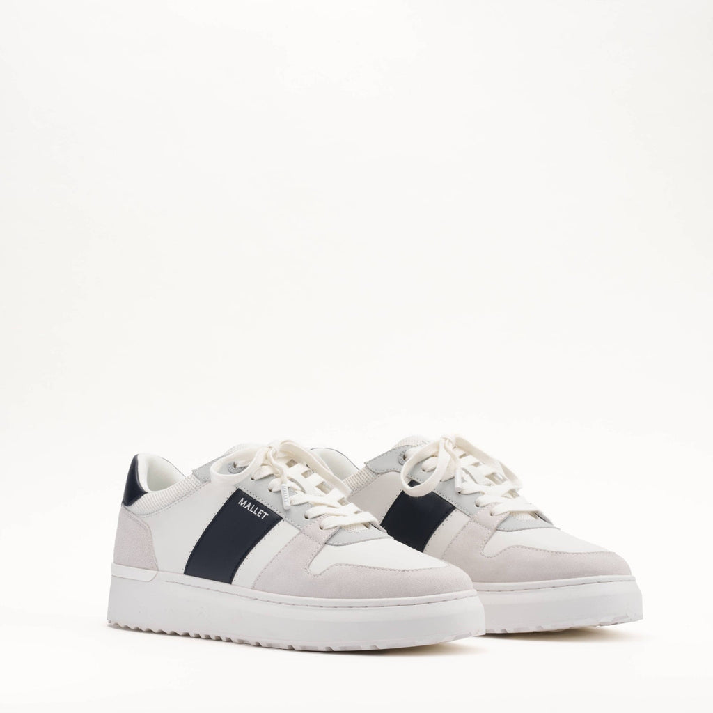 MALLET Hoxton Lite Men's White Navy Leather Trainers — UK 05 — Size White Navy — Side View