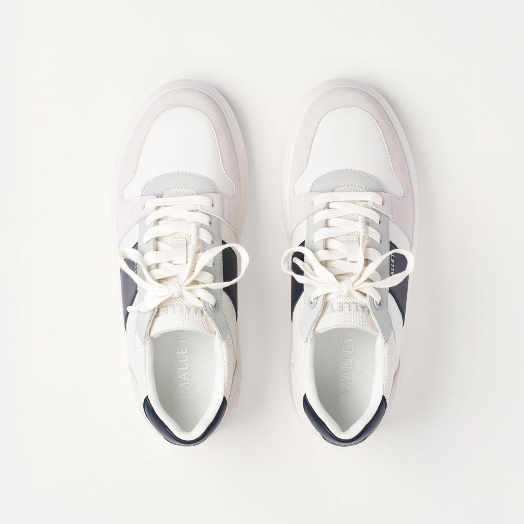 MALLET Hoxton Lite Men's White Navy Leather Trainers — UK 05 — Size White Navy — Detail View