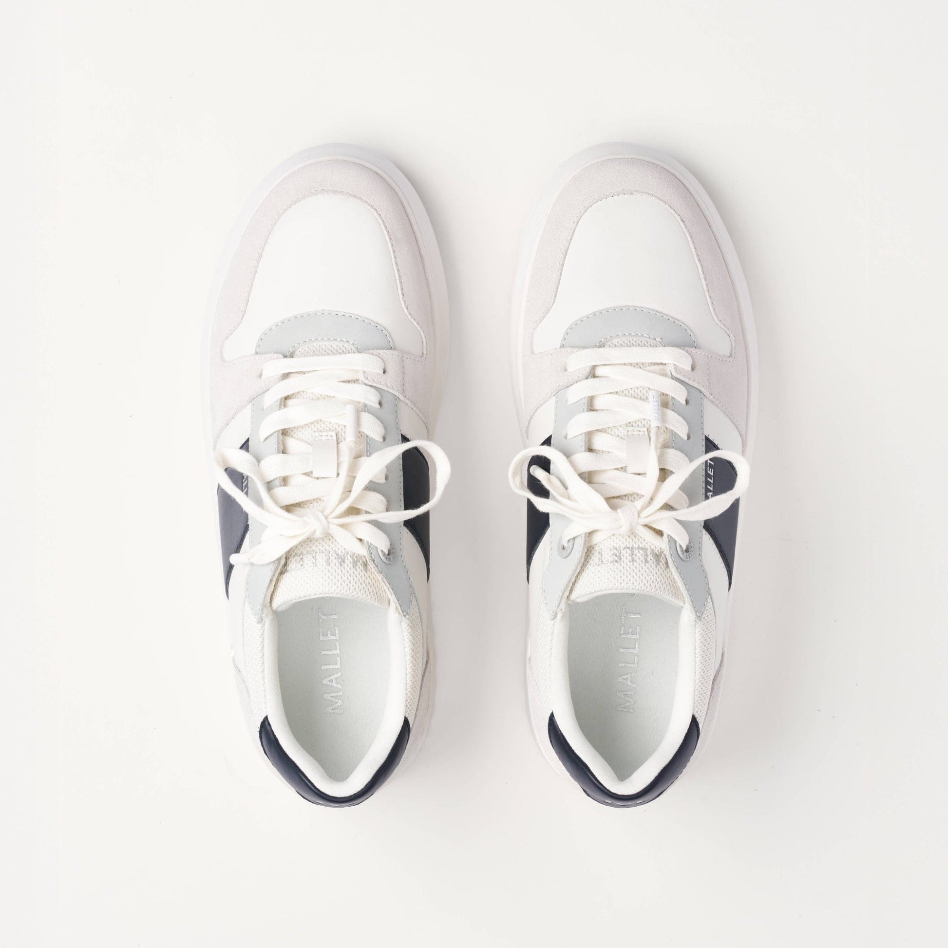 MALLET Hoxton Lite Men's White Navy Leather Trainers — UK 05 — Size White Navy — Detail View