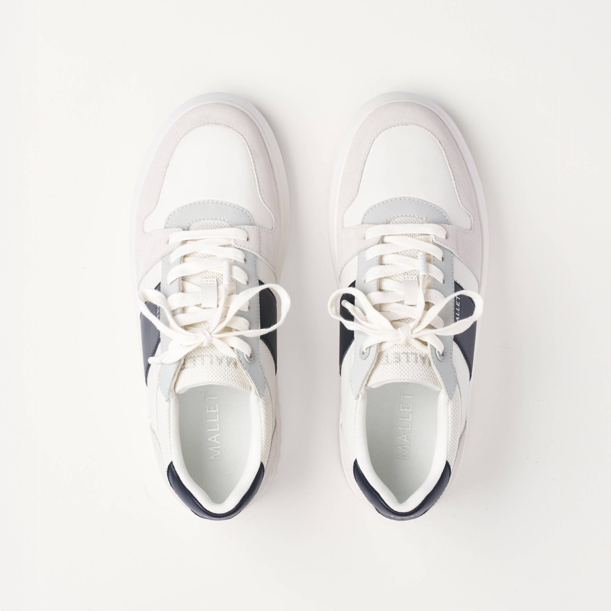 MALLET Hoxton Lite Men's White Navy Leather Trainers — UK 05 — Size White Navy — Detail View