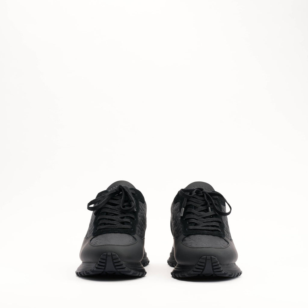 MALLET Popham Men's Black Tumbled Leather Monogram Trainers — UK 05 — Size Black — Back View