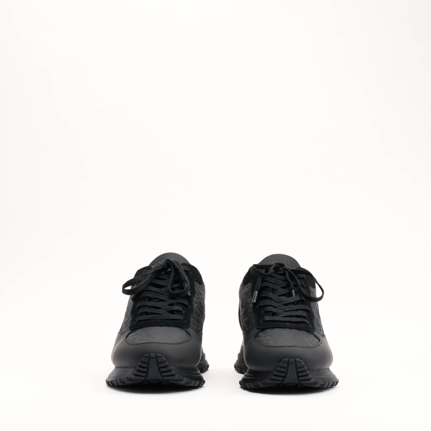 MALLET Popham Men's Black Tumbled Leather Monogram Trainers — UK 05 — Size Black — Back View