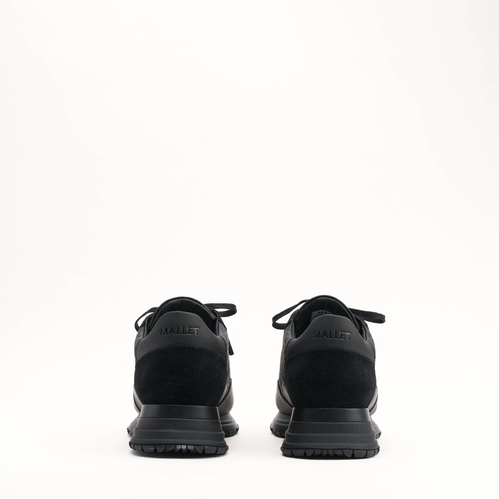 MALLET Popham Men's Black Tumbled Leather Monogram Trainers — UK 05 — Size Black — Top View