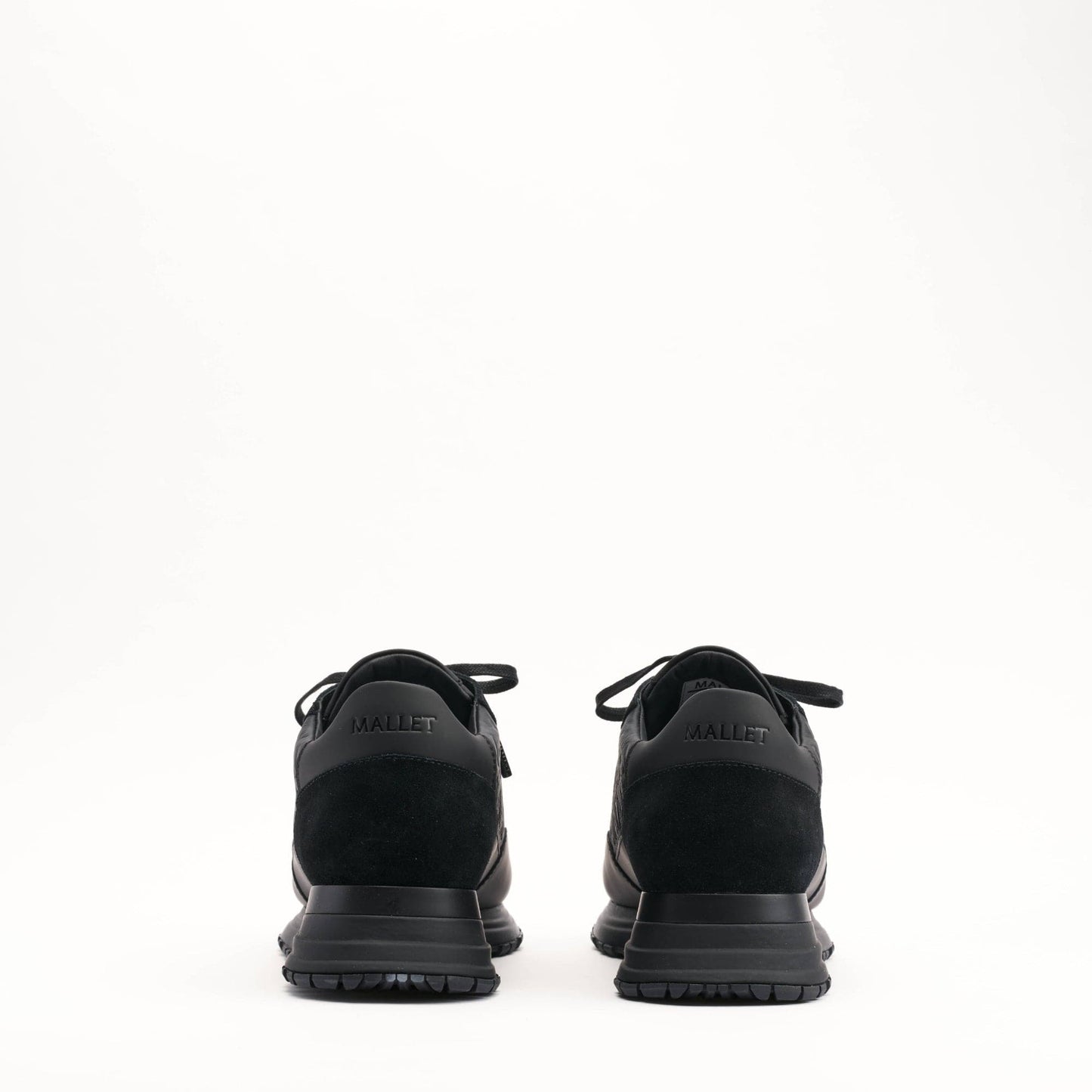 MALLET Popham Men's Black Tumbled Leather Monogram Trainers — UK 05 — Size Black — Top View
