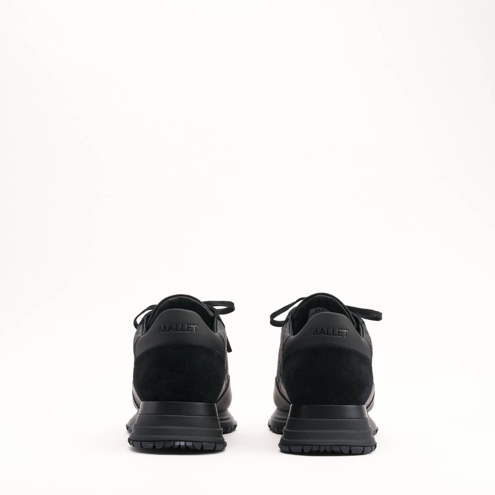MALLET Popham Men's Black Tumbled Leather Monogram Trainers — UK 05 — Size Black — Top View