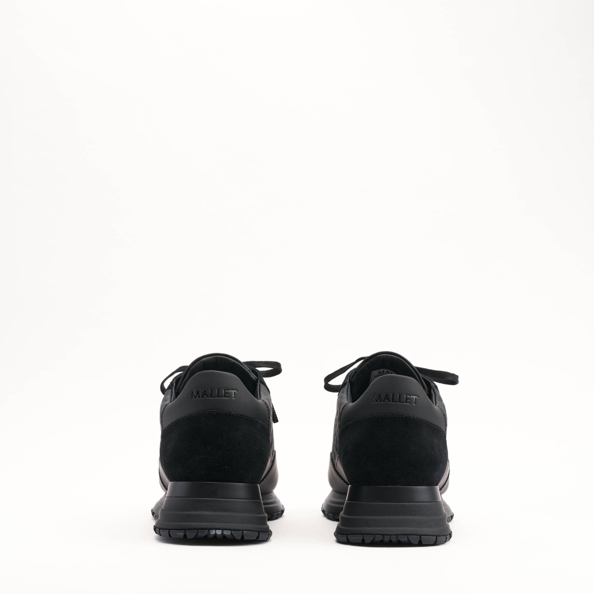 MALLET Popham Men's Black Tumbled Leather Monogram Trainers — UK 05 — Size Black — Top View