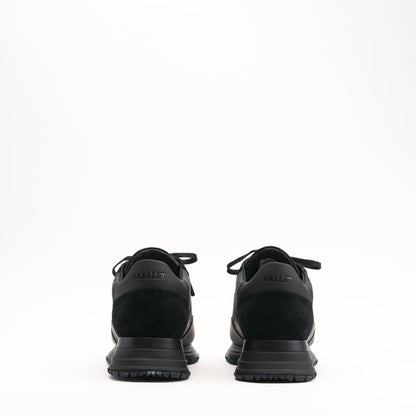 MALLET Popham Men's Black Tumbled Leather Monogram Trainers — UK 05 — Size Black — Top View