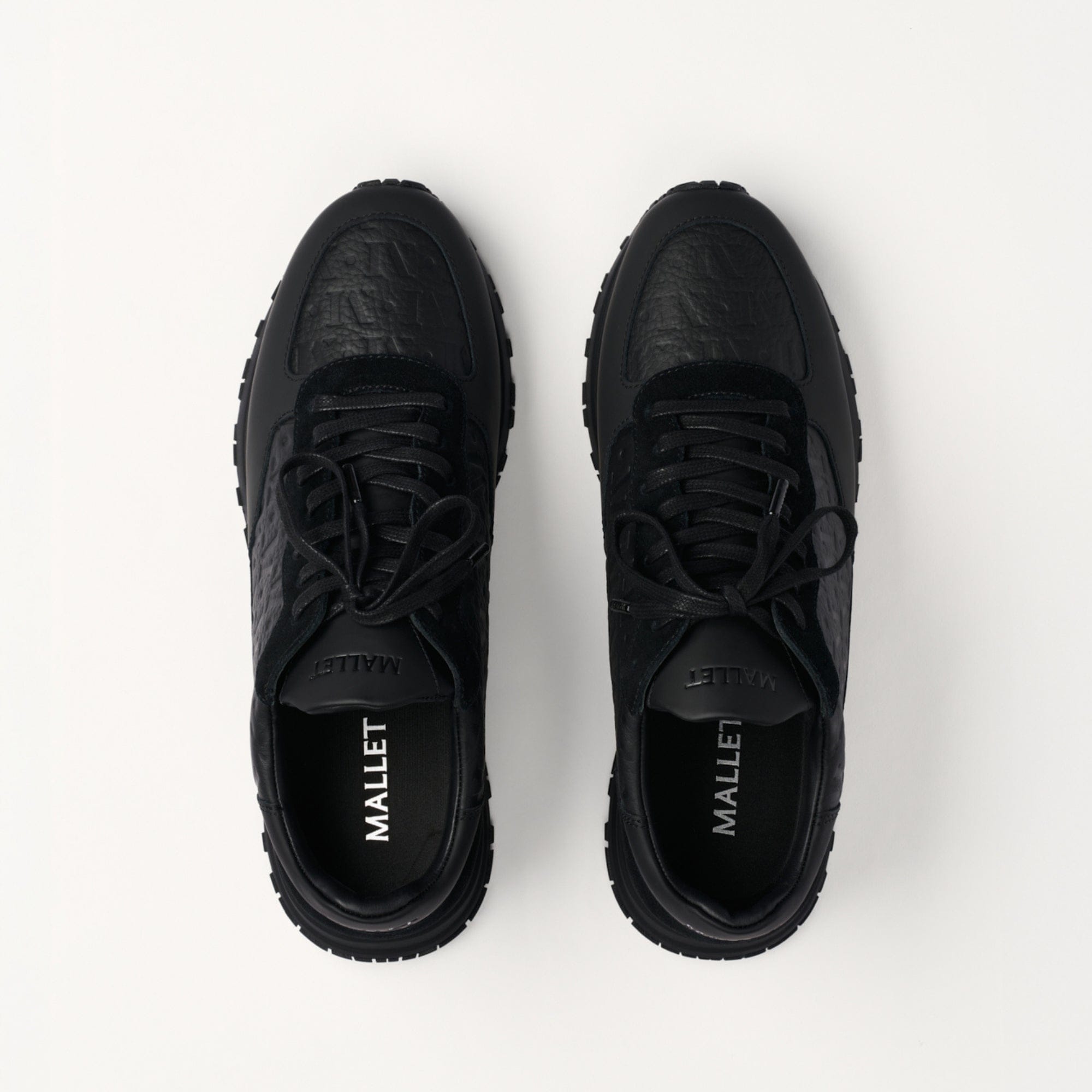 MALLET Popham Men's Black Tumbled Leather Monogram Trainers — UK 05 — Size Black — Detail View