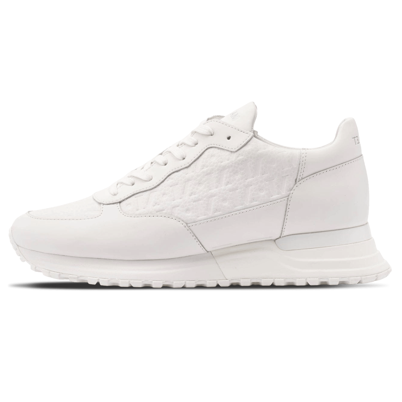 MALLET Popham Men's White Tumbled Leather Monogram Trainers — UK 05 — Size White — Front View
