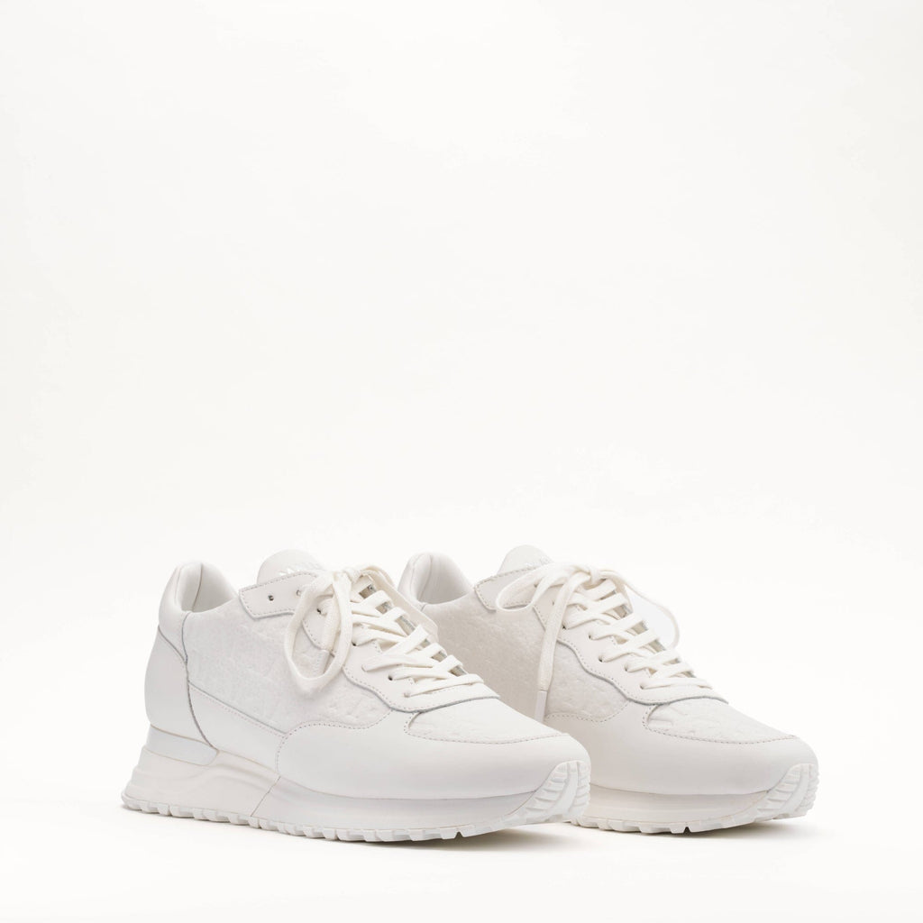 MALLET Popham Men's White Tumbled Leather Monogram Trainers — UK 05 — Size White — Side View
