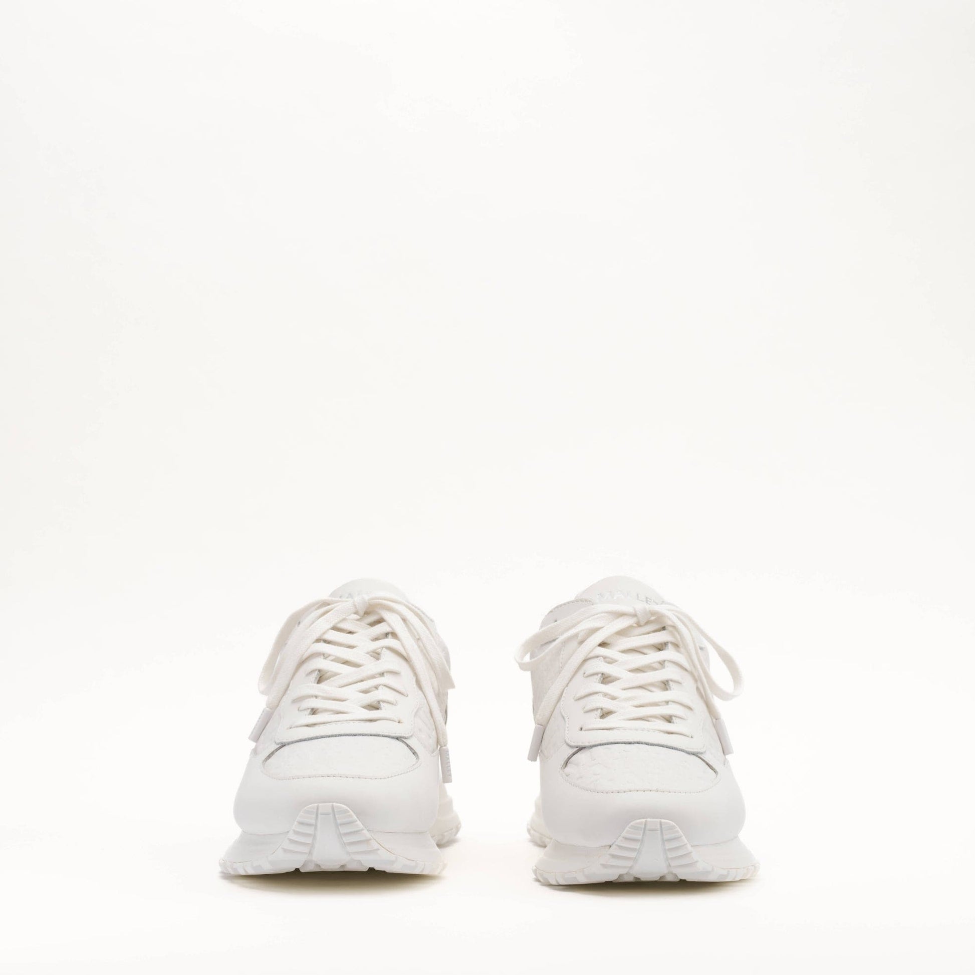 MALLET Popham Men's White Tumbled Leather Monogram Trainers — UK 05 — Size White — Back View