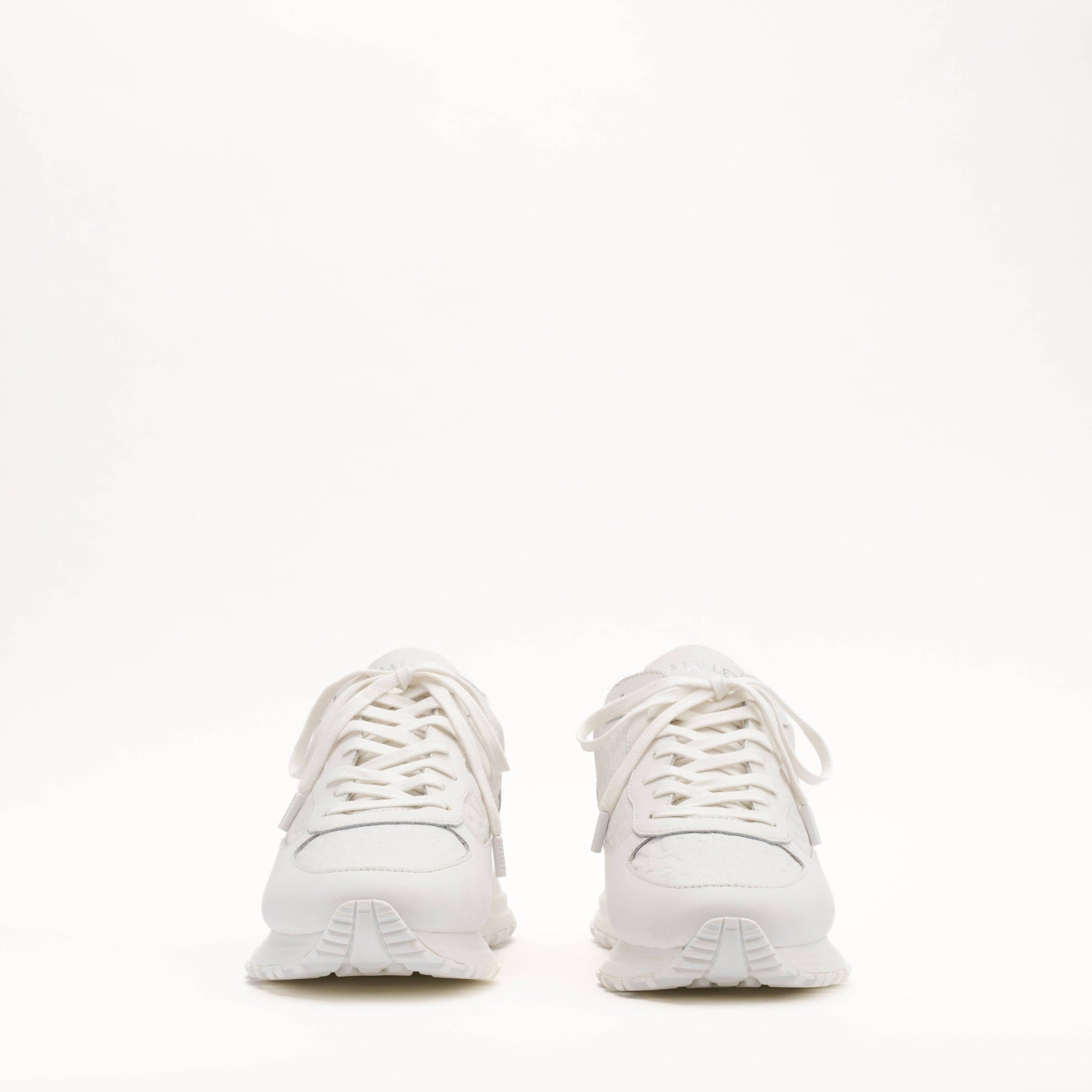 MALLET Popham Men's White Tumbled Leather Monogram Trainers — UK 05 — Size White — Back View