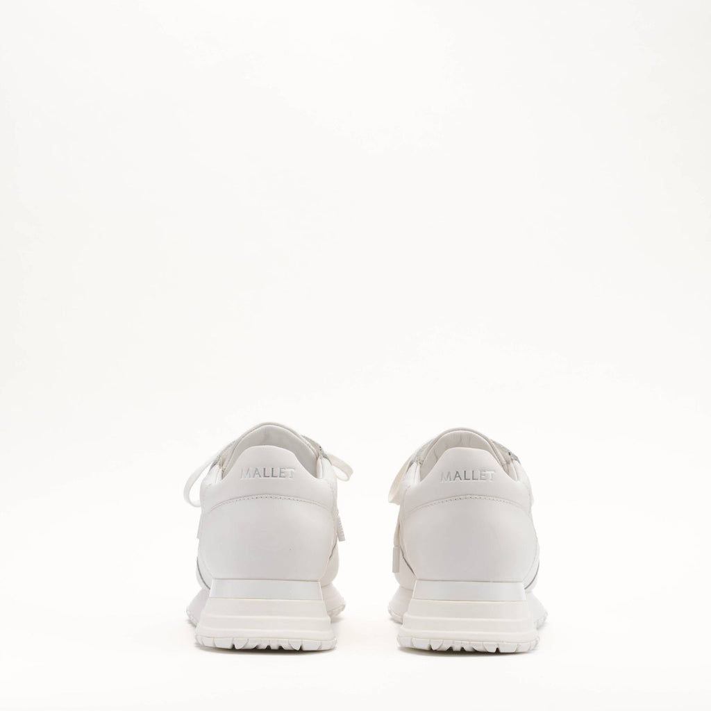 MALLET Popham Men's White Tumbled Leather Monogram Trainers — UK 05 — Size White — Top View