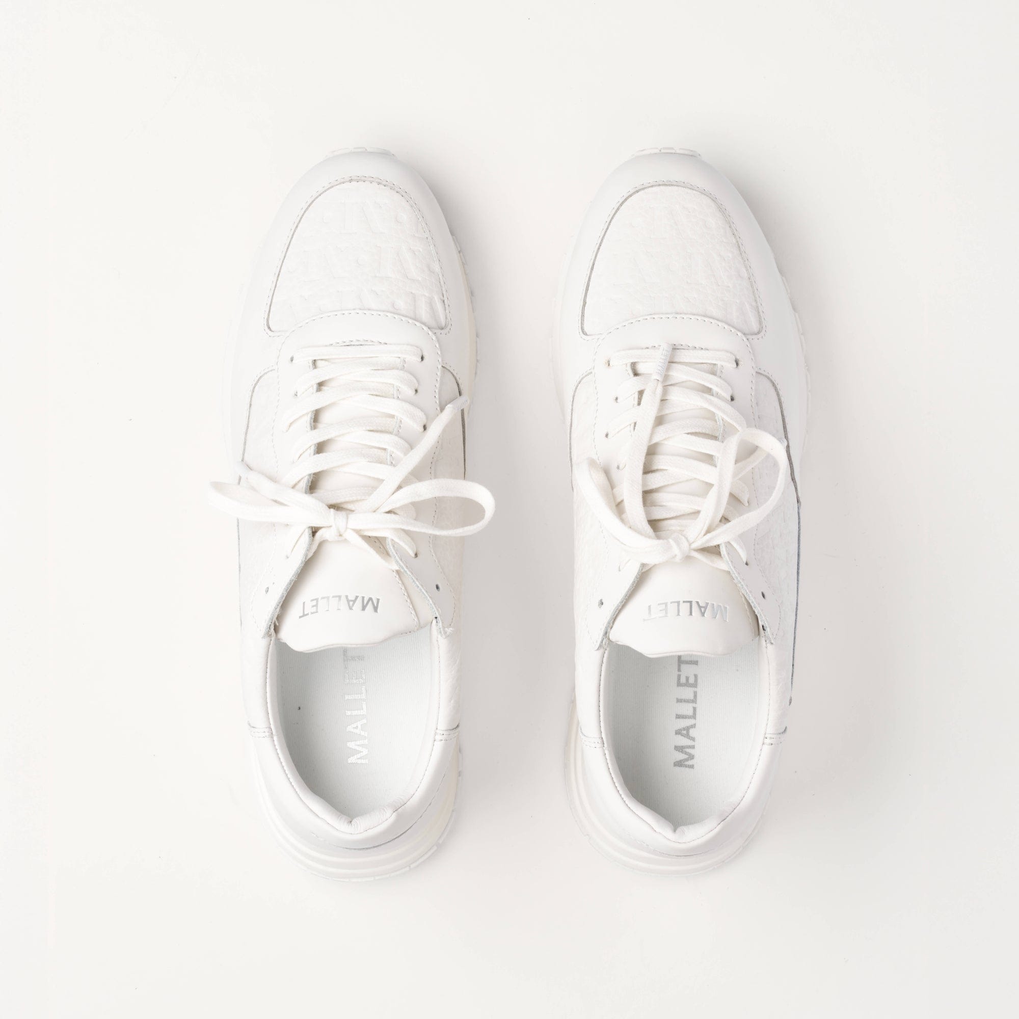 MALLET Popham Men's White Tumbled Leather Monogram Trainers — UK 05 — Size White — Detail View