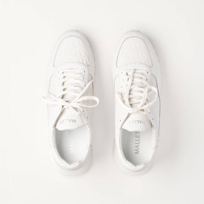 MALLET Popham Men's White Tumbled Leather Monogram Trainers — UK 05 — Size White — Detail View
