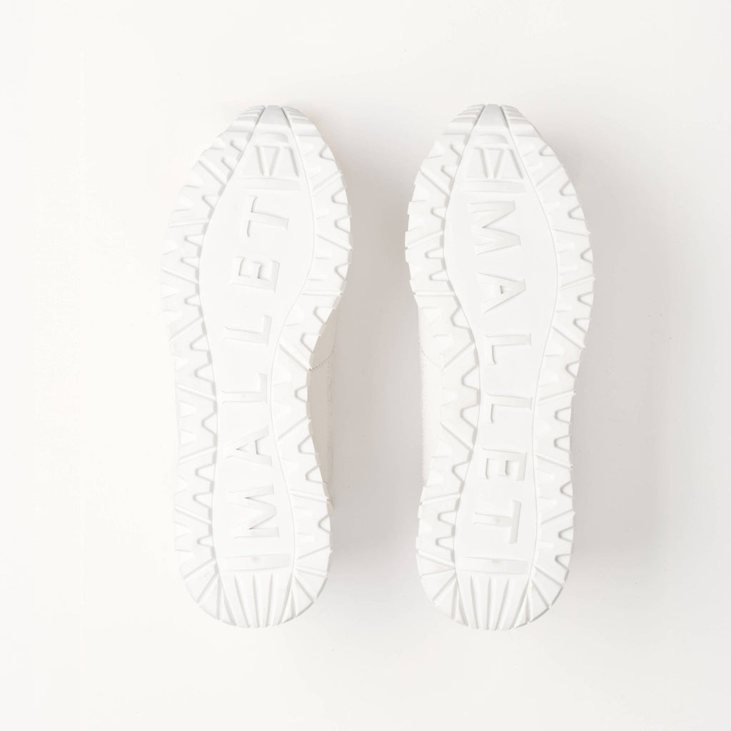 MALLET Popham Men's White Tumbled Leather Monogram Trainers — UK 05 — Size White — Lifestyle View