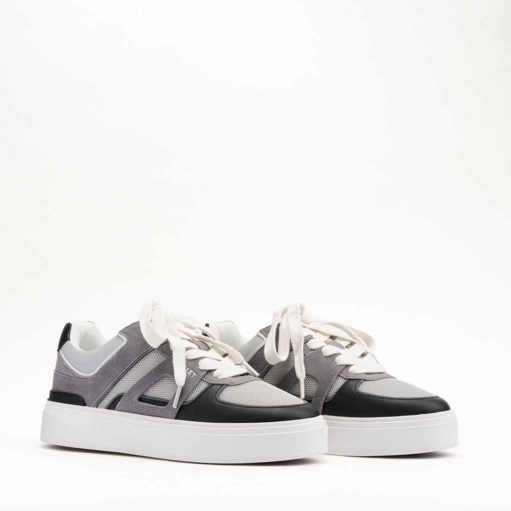 MALLET Fenchurch Men's Grey Black Leather Trainers — UK 05 — Size Grey — Side View