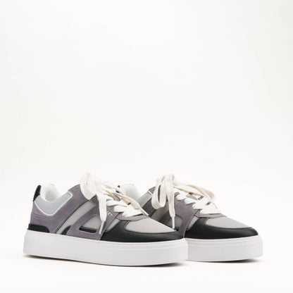 MALLET Fenchurch Men's Grey Black Leather Trainers — UK 05 — Size Grey — Side View