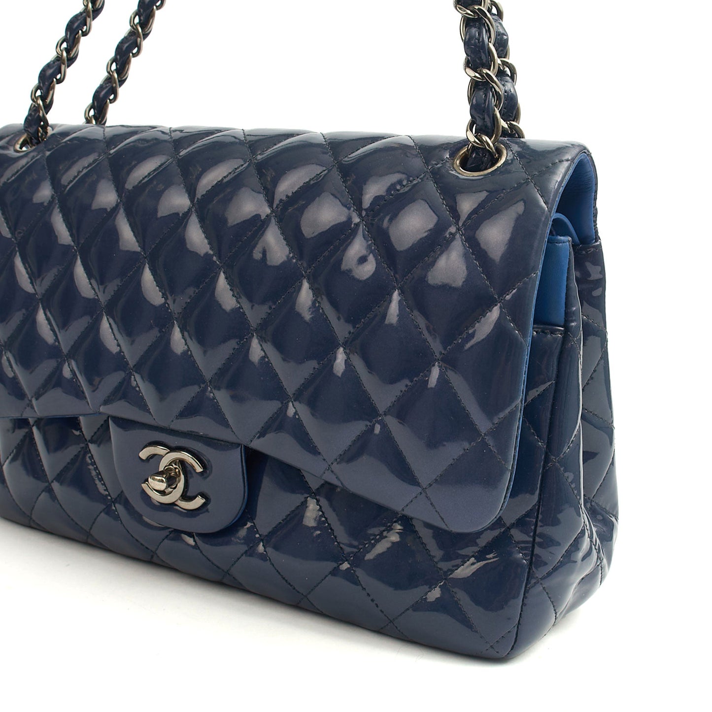 Chanel Shoulder Bag Jumbo - Double Flap in Navy, Patent Leather — Alternate View 16