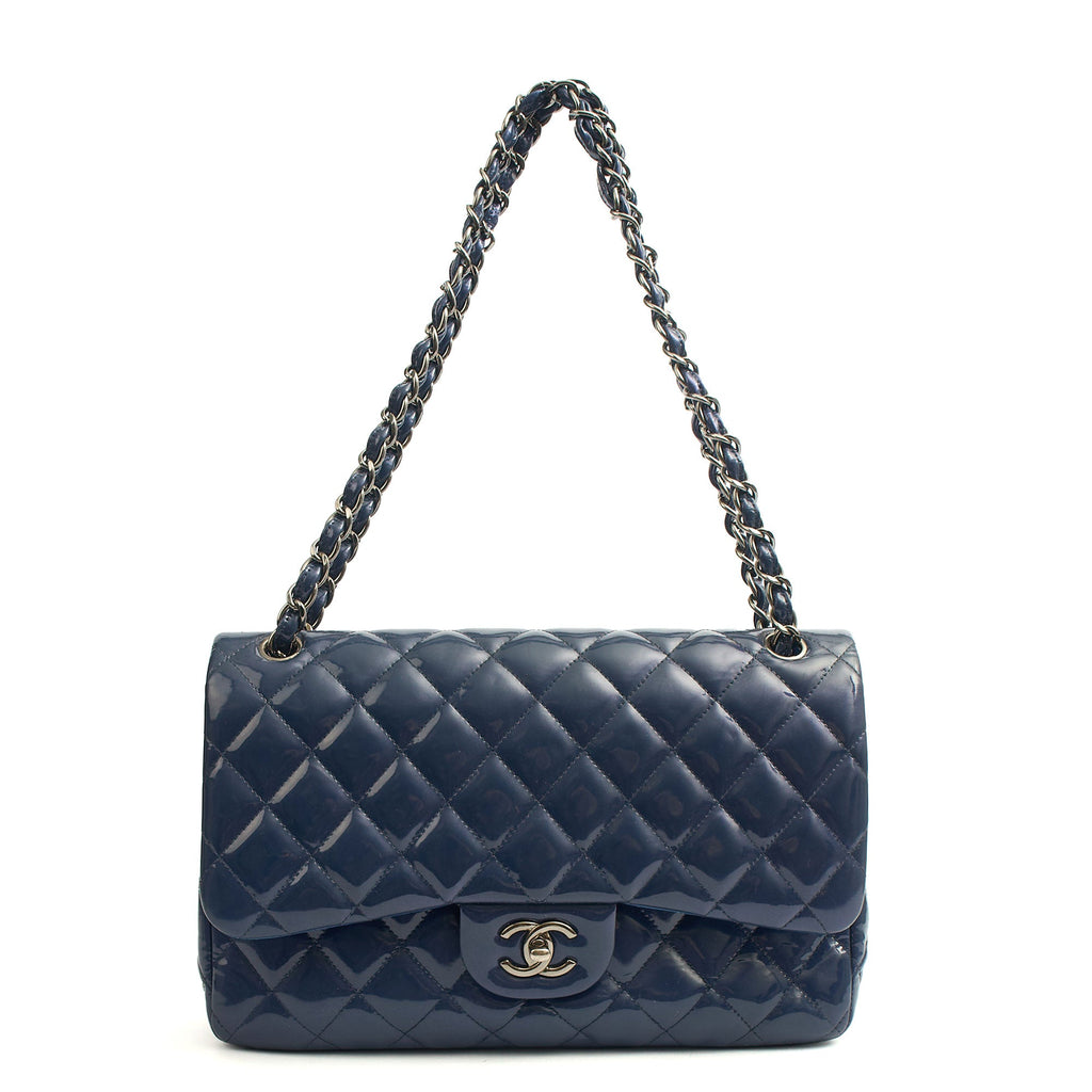 Chanel Shoulder Bag Jumbo - Double Flap in Navy, Patent Leather — Alternate View 8