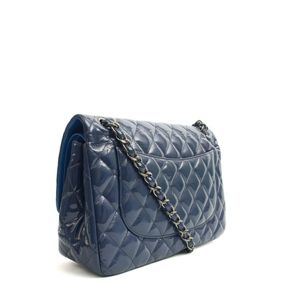 Chanel Shoulder Bag Jumbo - Double Flap in Navy, Patent Leather — Side View