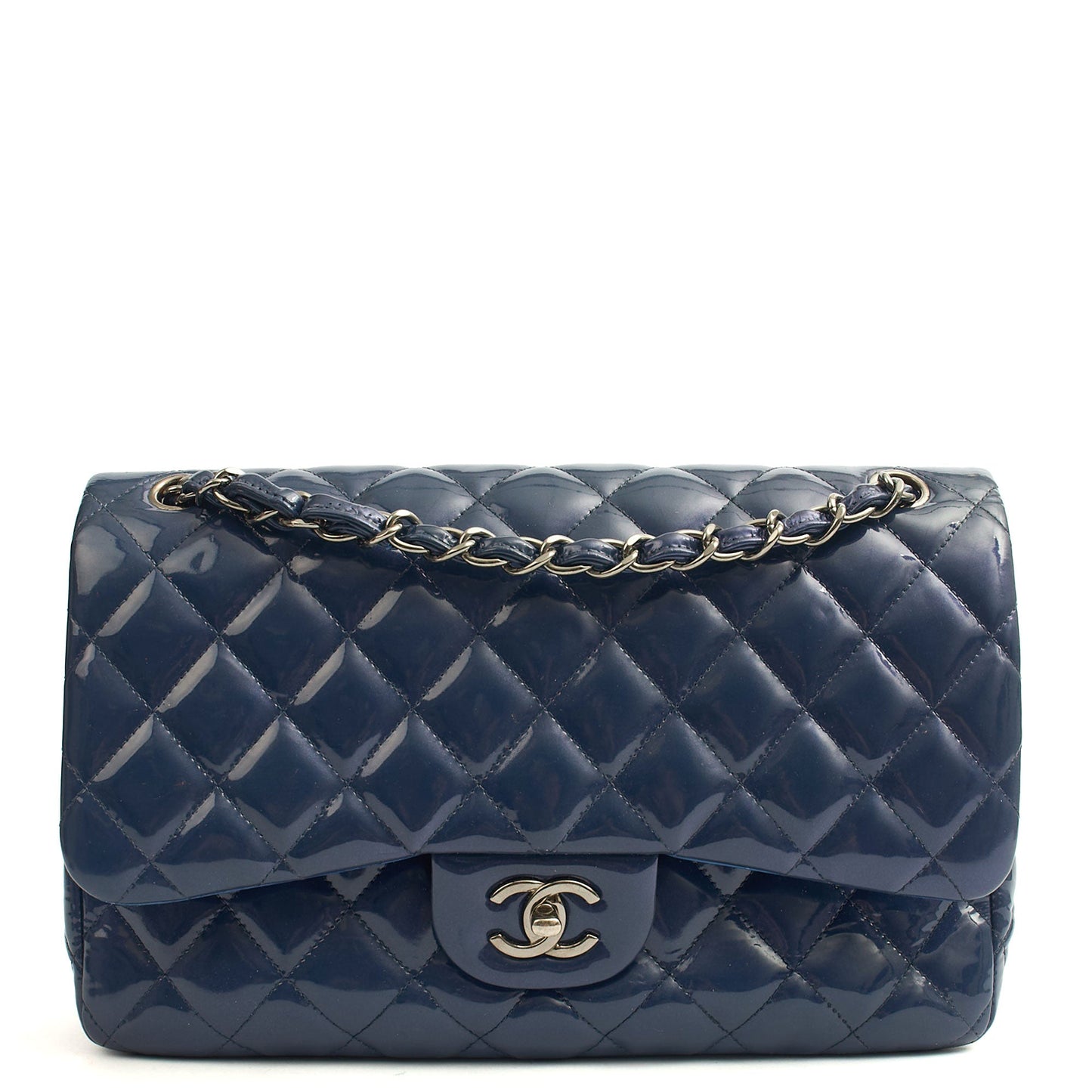 Chanel Shoulder Bag Jumbo - Double Flap in Navy, Patent Leather — Alternate View 12