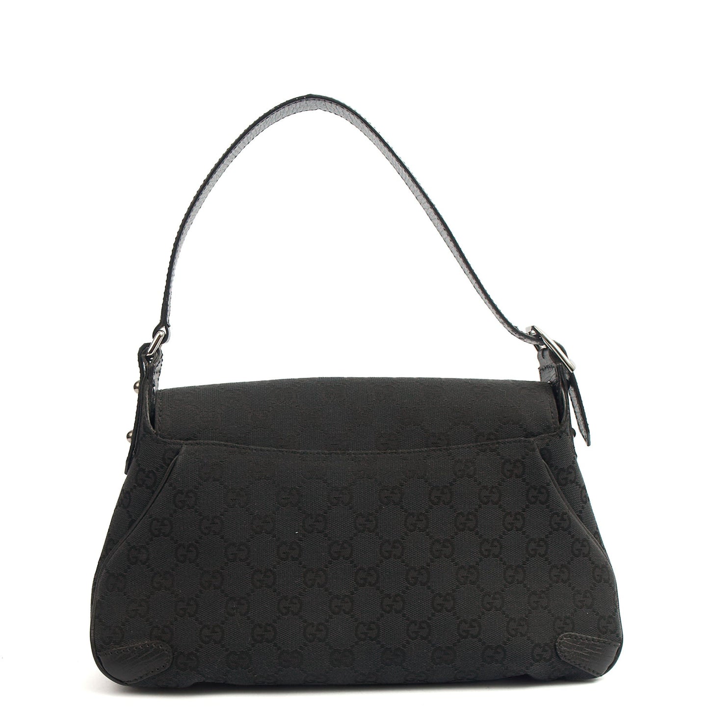 Gucci Shoulder Bag Horsebit Chain Shoulder Bag in Black, GG Canvas — Back View
